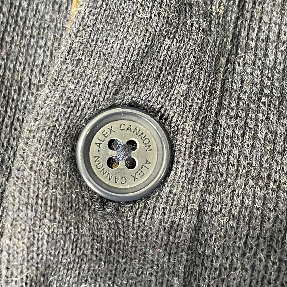 Alex Cannon 100% Cotton Knit Pull Over Navy Blue Sweater Brown Elbow Patches Med - Picture 7 of 7